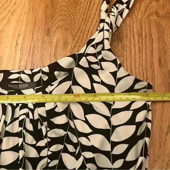 Bisou Bisou Michele Bombot Black And Cream Leaf Pattern Scoopneck Dress Size 6 - Picture 7 of 9
